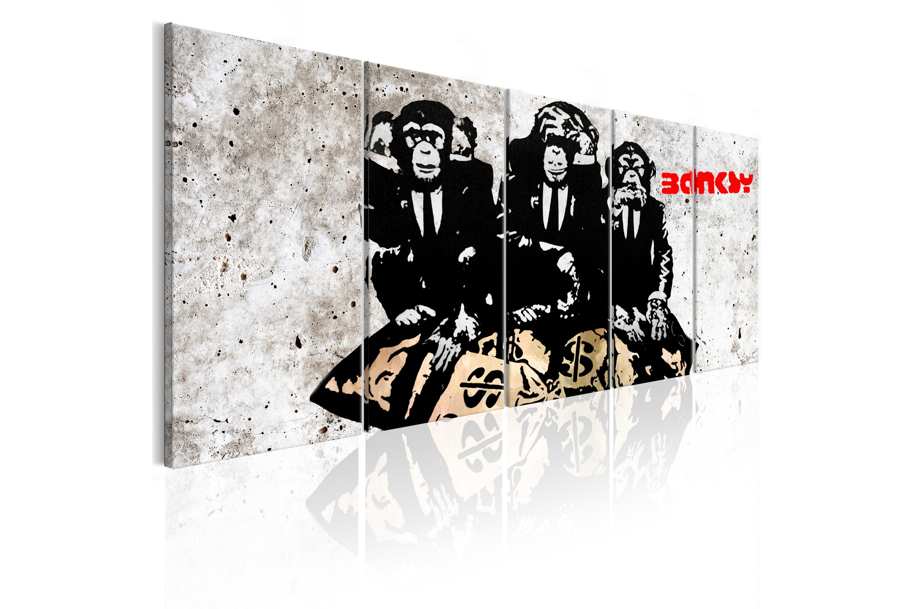 Tavla Banksy Three Monkeys 200x80 - Artgeist sp. z o. Canvastavlor Vit,Svart