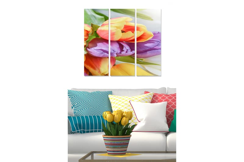 Tavla Floral 3-pack Flerfärgad - 20x50 cm - Inredning - Tavlor & konst - Canvastavlor