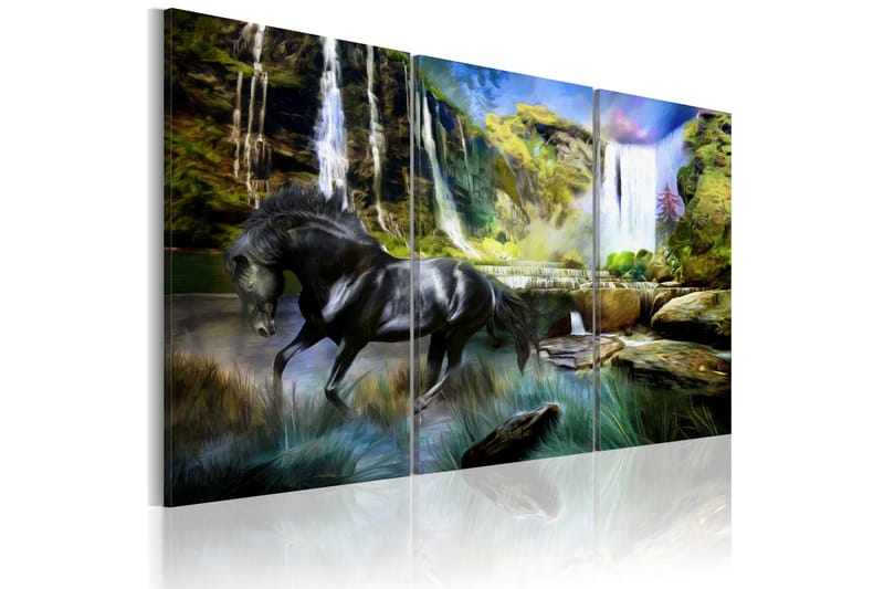 Tavla Horse on the sky-blue waterfall background 90x60 - Artgeist sp. z o. o. - Canvastavlor