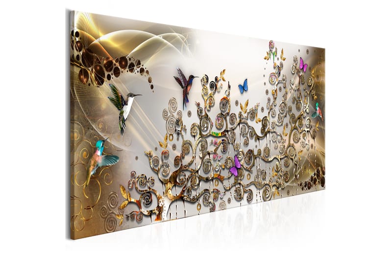 Tavla Hummingbirds Dance (1 Part) Gold Narrow 150x50 - Artgeist sp. z o. o. - Canvastavlor