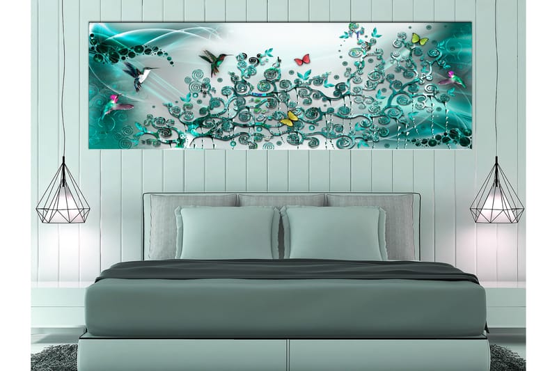 Tavla Hummingbirds Dance (1 Part) Turquoise Narrow 150x50 - Artgeist sp. z o. o. - Canvastavlor