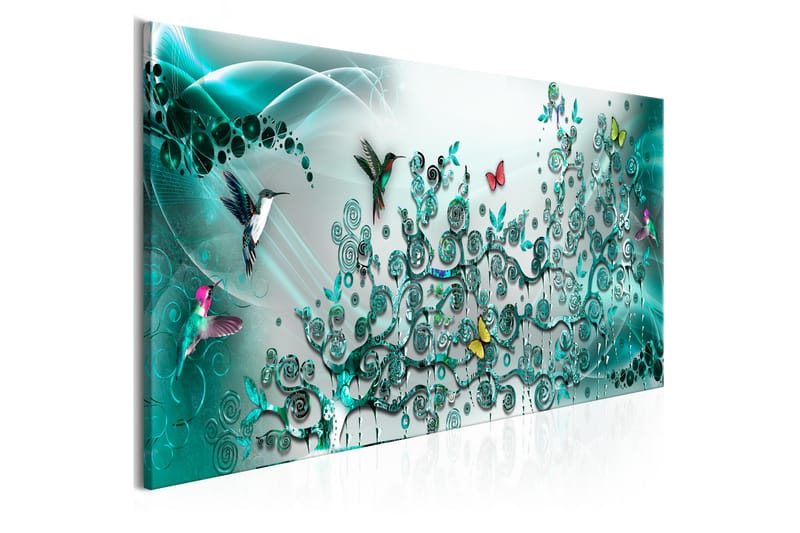 Tavla Hummingbirds Dance (1 Part) Turquoise Narrow 150x50 - Artgeist sp. z o. o. - Canvastavlor