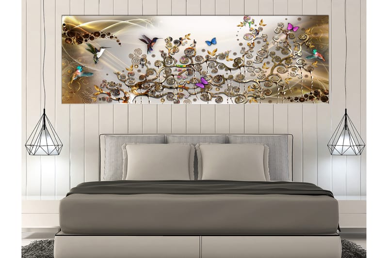 Tavla Hummingbirds Dance (1 Part) Gold Narrow 135x45 - Artgeist sp. z o. o. - Inredning - Tavlor & konst - Canvastavlor