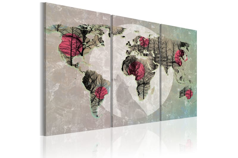 Tavla Karta över Världen: Fullmåne Triptych 90x60 - Artgeist sp. z o. o. - Canvastavlor