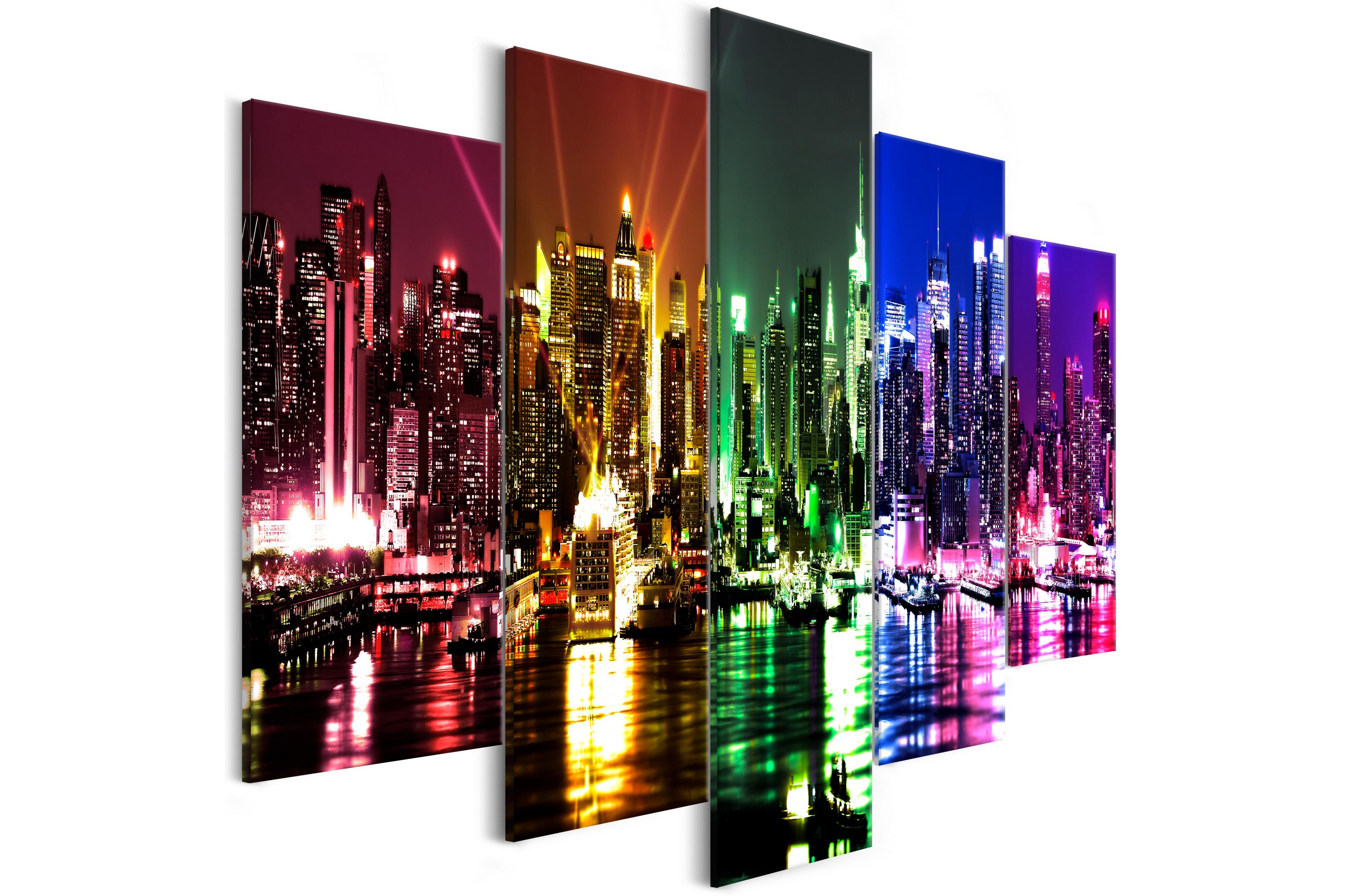 REA/Black Friday Tavla Rainbow New York 5 Parts Wide 225x100 - Artgeist sp. z o. Canvastavlor Flerfärgad