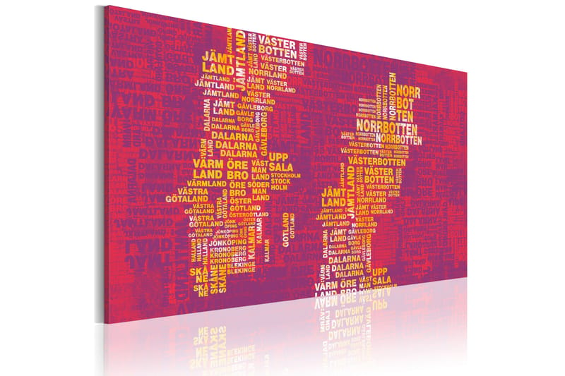 Tavla Text karta över Sverige (rosa bakgrund) 120x80 - Artgeist sp. z o. o. - Canvastavlor