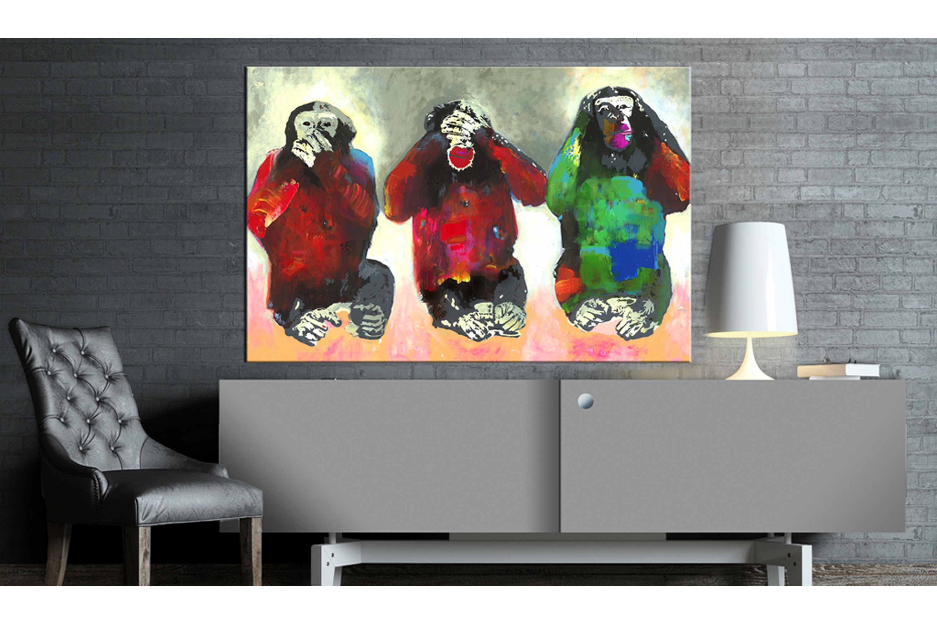 Tavla Three Wise Monkeys 120x80 - Artgeist sp. z o. Canvastavlor