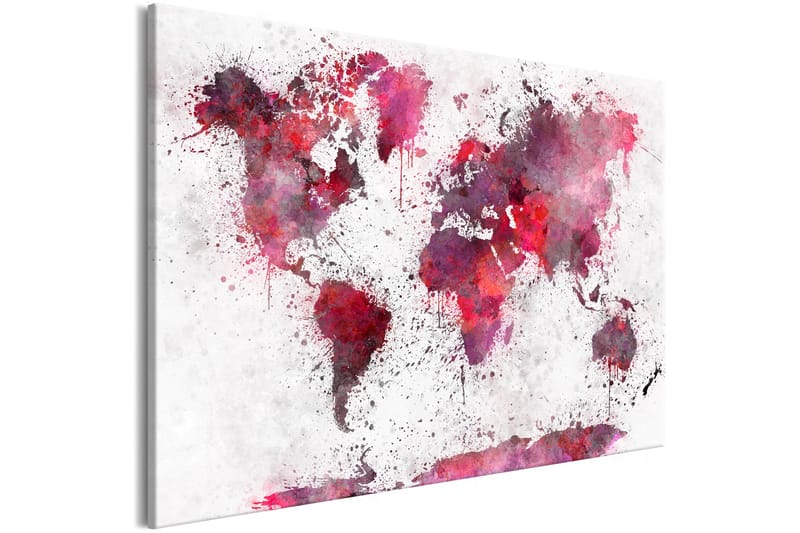 Tavla World Map: Red Watercolors (1 Part) Wide 120x80 - Artgeist sp. z o. o. - Canvastavlor