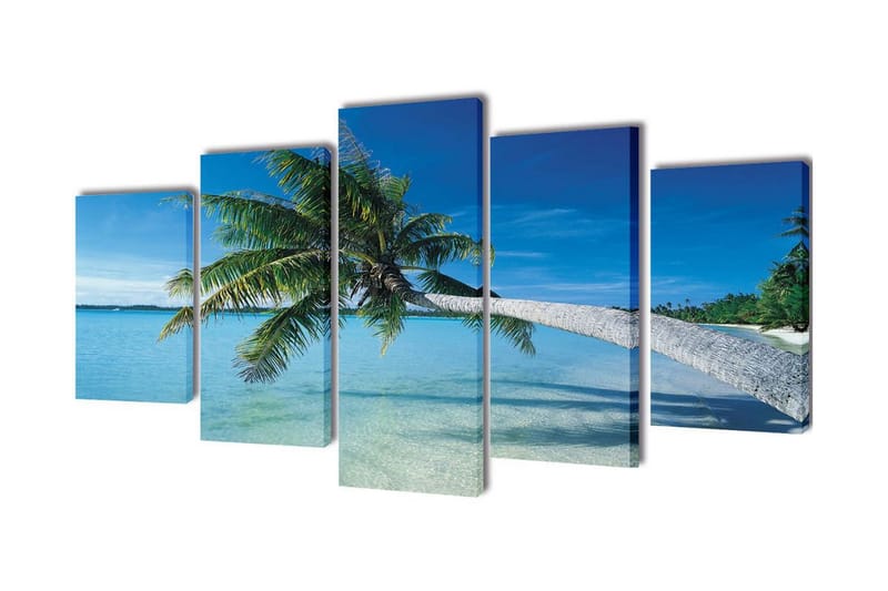 Uppsättning väggbonader på duk: strand med palm 200x100 cm - Flerfärgad - Canvastavlor