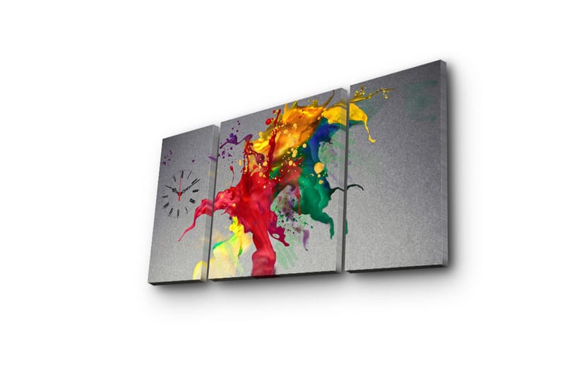 Dekorativ Canvasmålning med Klocka 3 Delar - Flerfärgad - Väggklocka & väggur