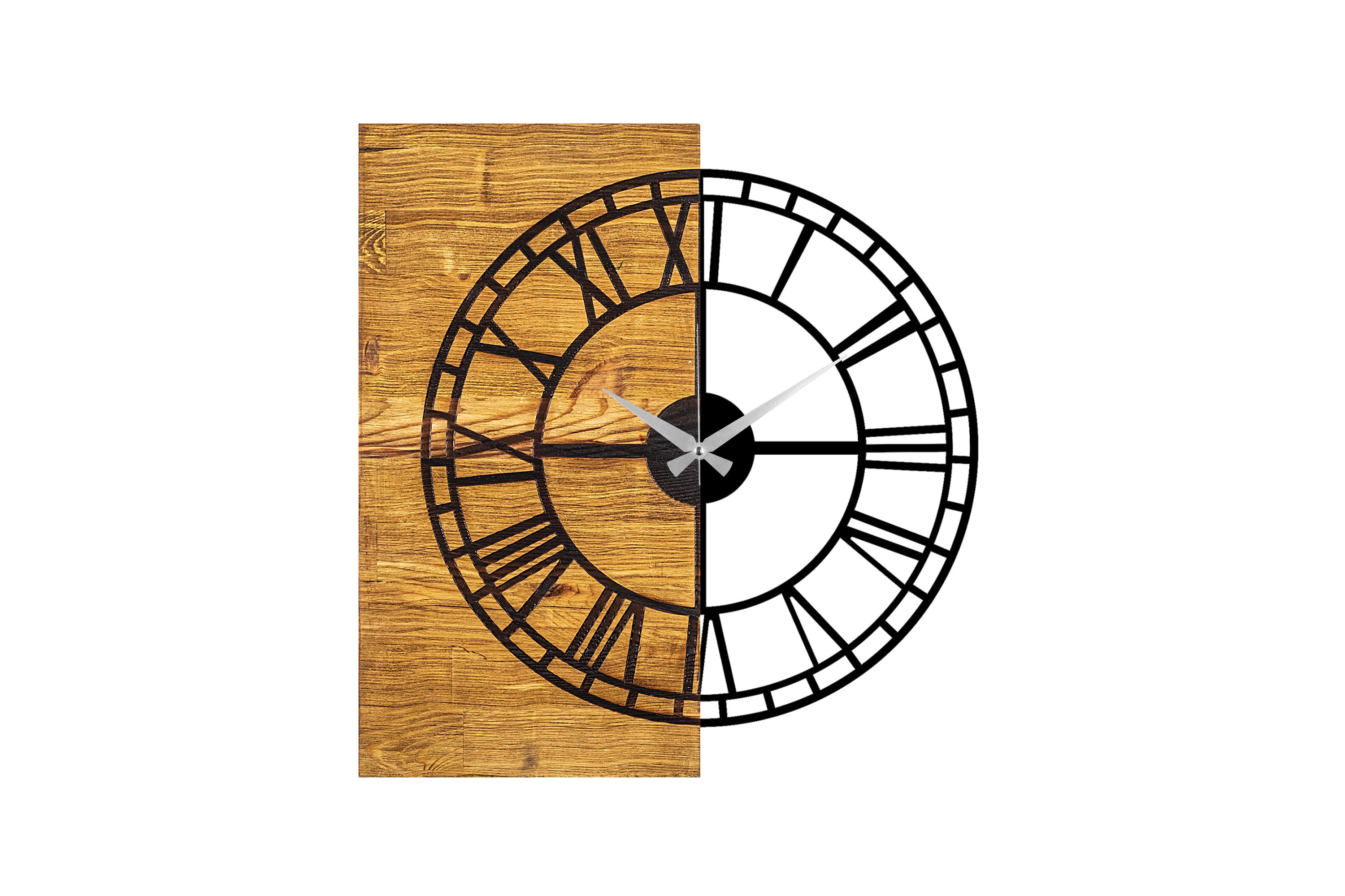 Wooden Clock 10 - Svart/Valnöt Väggklocka & väggur Trä