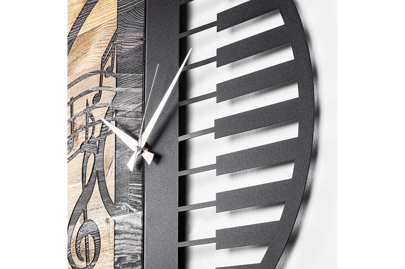 Wooden Clock 11 - Svart/Valnöt - Väggklocka & väggur
