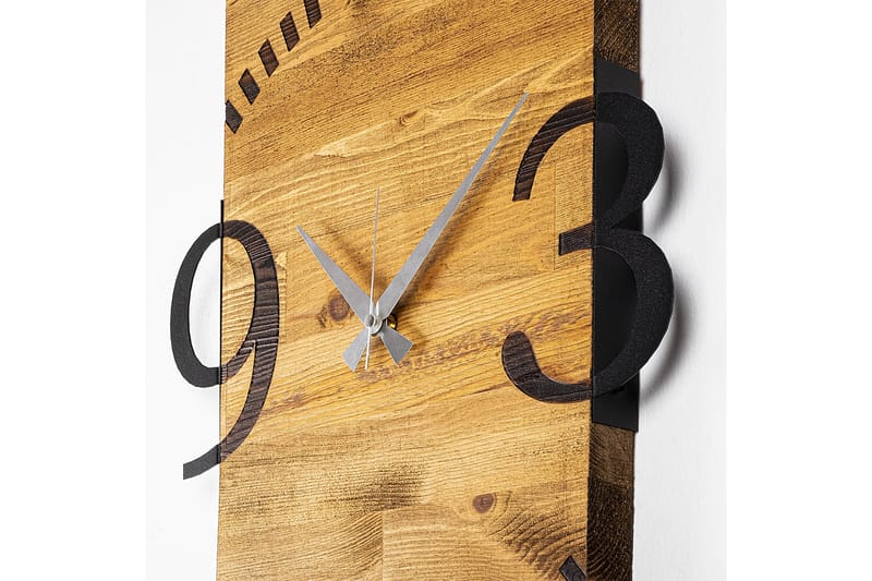 Wooden Clock 2 - Svart/Valnöt - Väggklocka & väggur