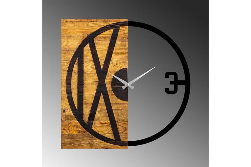 Wooden Clock 24 - Svart/Valnöt - Väggklocka & väggur