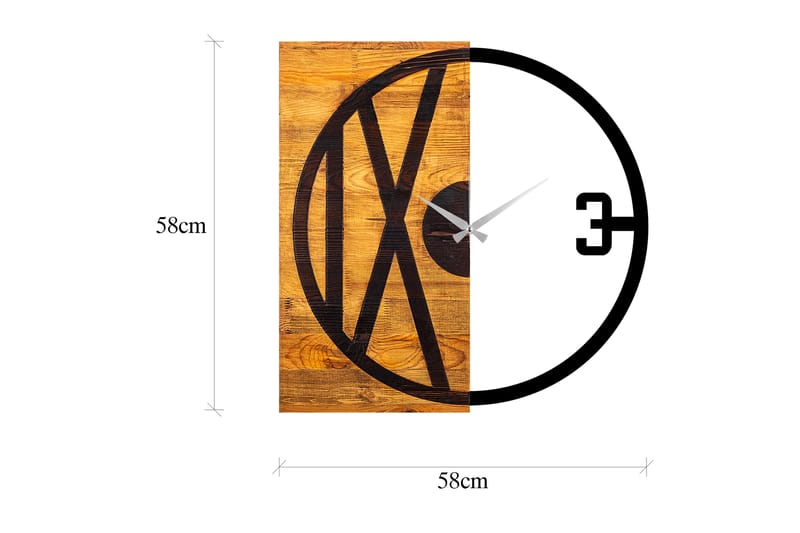 Wooden Clock 24 - Svart/Valnöt - Väggklocka & väggur