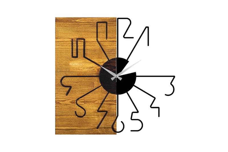 Wooden Clock 29 - Svart/Valnöt - Väggklocka & väggur
