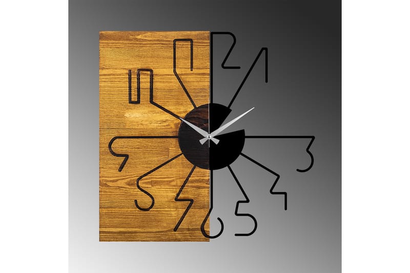 Wooden Clock 29 - Svart/Valnöt - Väggklocka & väggur