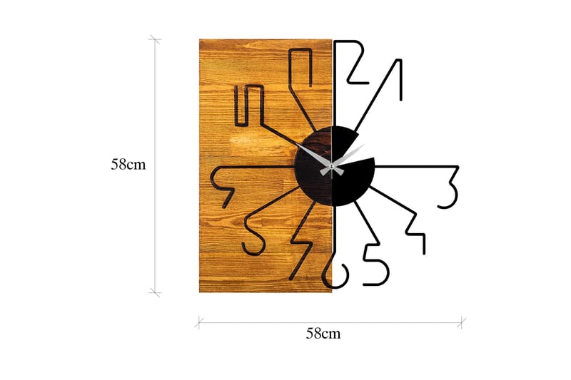 Wooden Clock 29 - Svart/Valnöt - Väggklocka & väggur