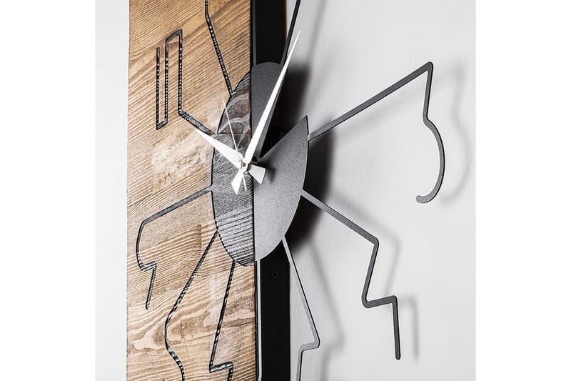 Wooden Clock 29 - Svart/Valnöt - Väggklocka & väggur