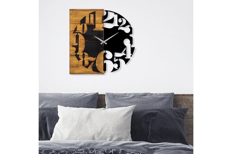 Wooden Clock 3 - Svart/Valnöt - Väggklocka & väggur