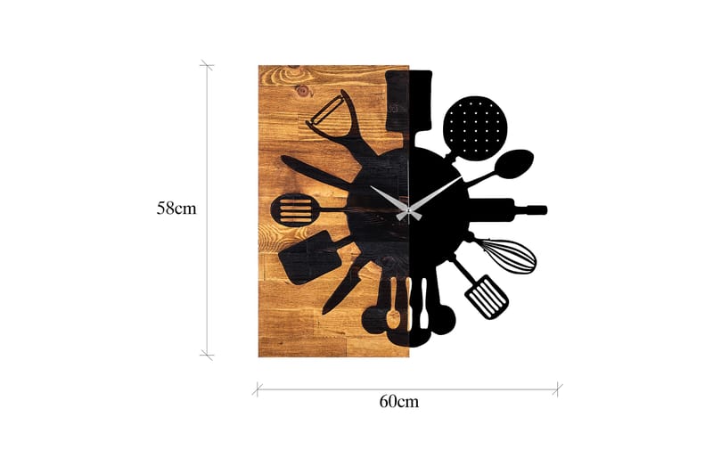 Wooden Clock 32 - Svart/Valnöt - Väggklocka & väggur