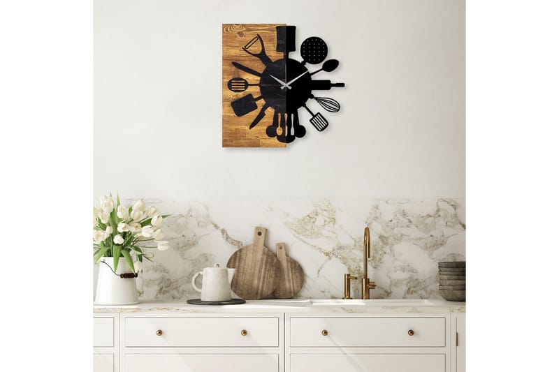 Wooden Clock 32 - Svart/Valnöt - Väggklocka & väggur