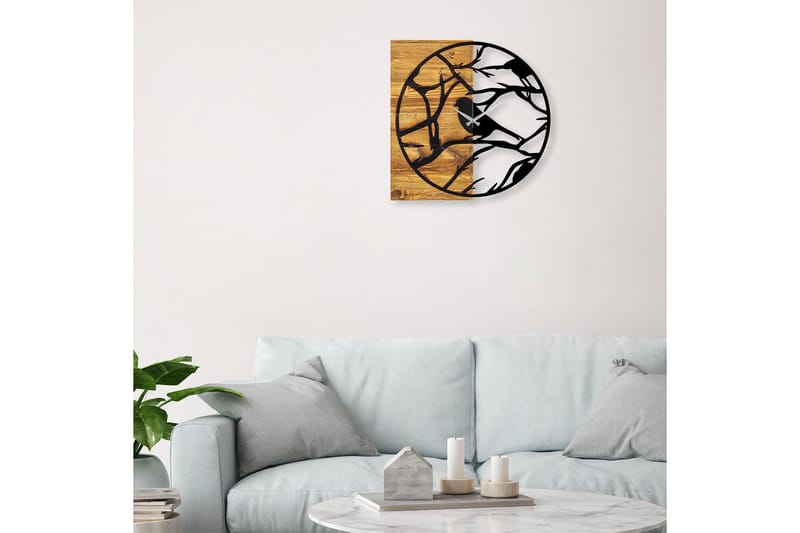 Wooden Clock 35 - Svart/Valnöt - Väggklocka & väggur