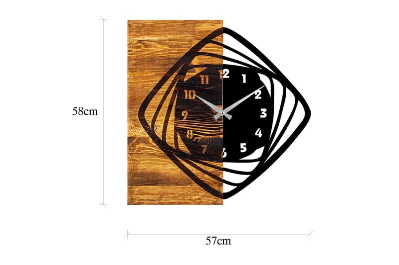 Wooden Clock 4 - Svart/Valnöt - Väggklocka & väggur
