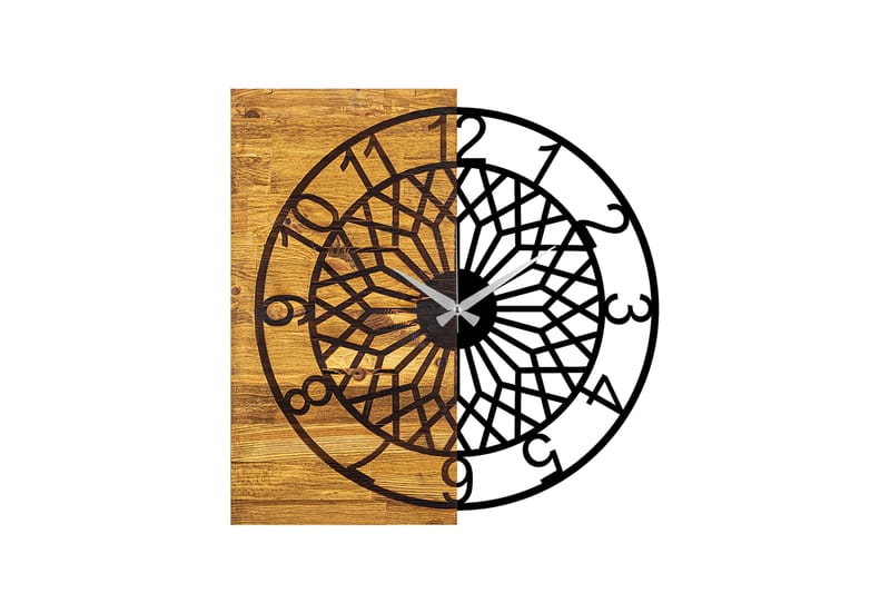 Wooden Clock 6 - Svart/Valnöt - Väggklocka & väggur