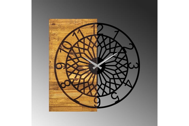 Wooden Clock 6 - Svart/Valnöt - Inredning - Väggdekor - Väggklocka & väggur