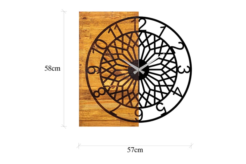 Wooden Clock 6 - Svart/Valnöt - Väggklocka & väggur