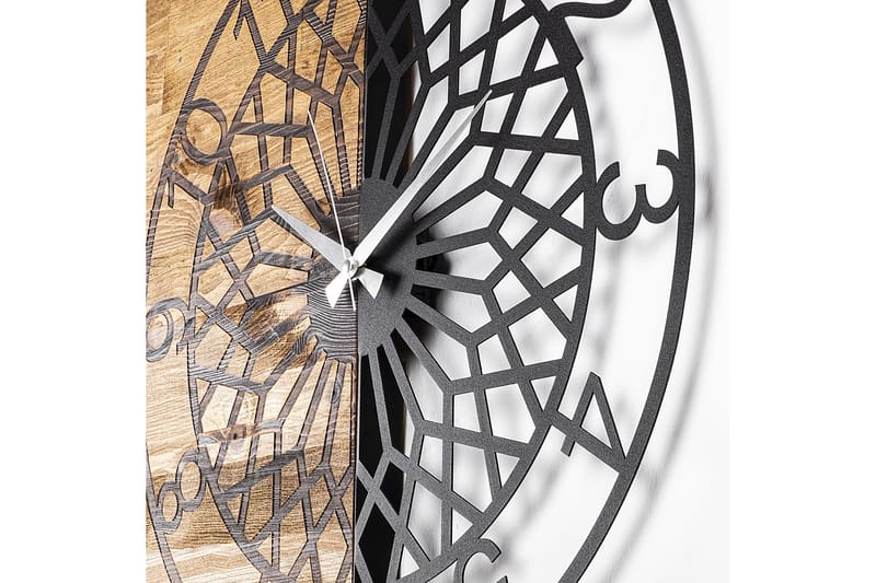 Wooden Clock 6 - Svart/Valnöt - Inredning - Väggdekor - Väggklocka & väggur