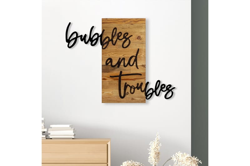 Bubbles And Troubles 1 Väggdekor - Svart/Valnöt - Plåtskyltar