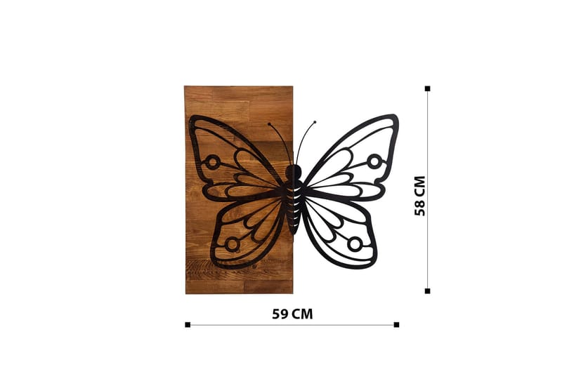 Butterfly 3 Metal Decor Väggdekor - Svart/Valnöt - Plåtskyltar