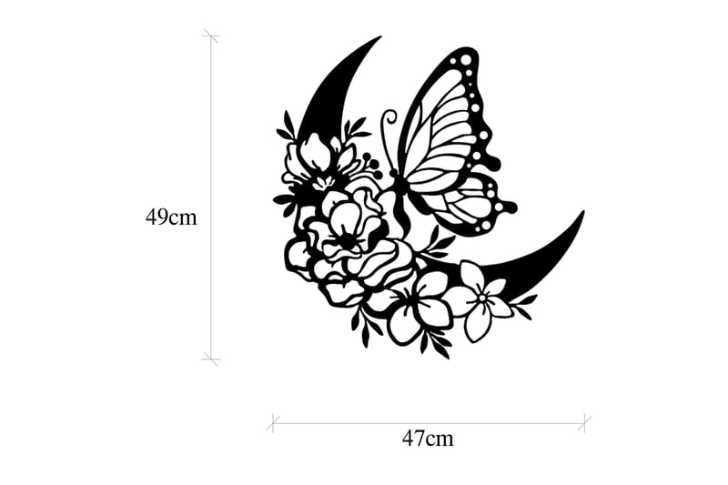 Butterfly And Flower 2 Väggdekor - Svart - Plåtskyltar