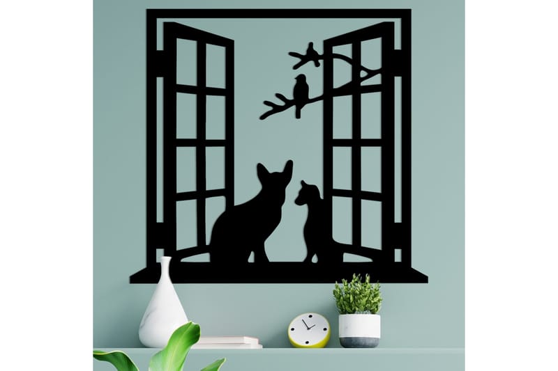 Cat In The Window Väggdekor - Svart - Plåtskyltar