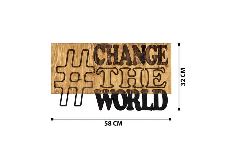 Change The World Väggdekor - Svart/Valnöt - Plåtskyltar