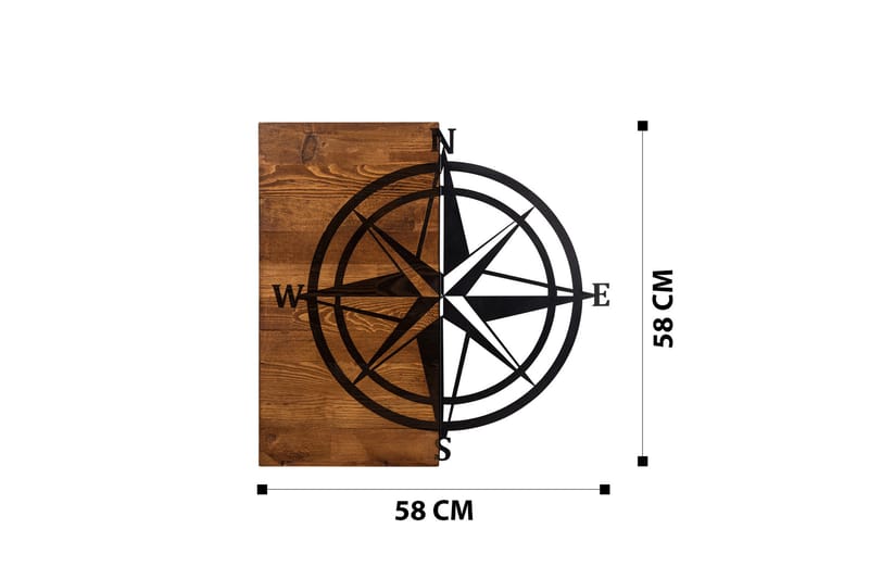 Compass Väggdekor - Svart/Valnöt - Plåtskyltar