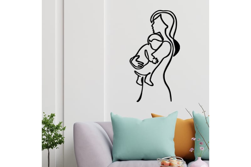 Mother And Baby Väggdekor - Svart - Plåtskyltar