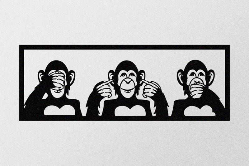 Three Monkeys L Väggdekor - Svart - Plåtskyltar