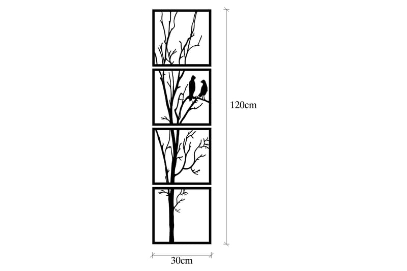 Tree And Birds 30 cm Väggdekor - Svart - Plåtskyltar