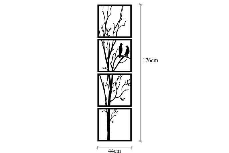Tree And Birds 44 cm Väggdekor - Svart - Plåtskyltar