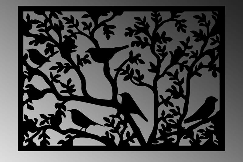 Tree Branch Birds 2 Väggdekor - Svart - Plåtskyltar