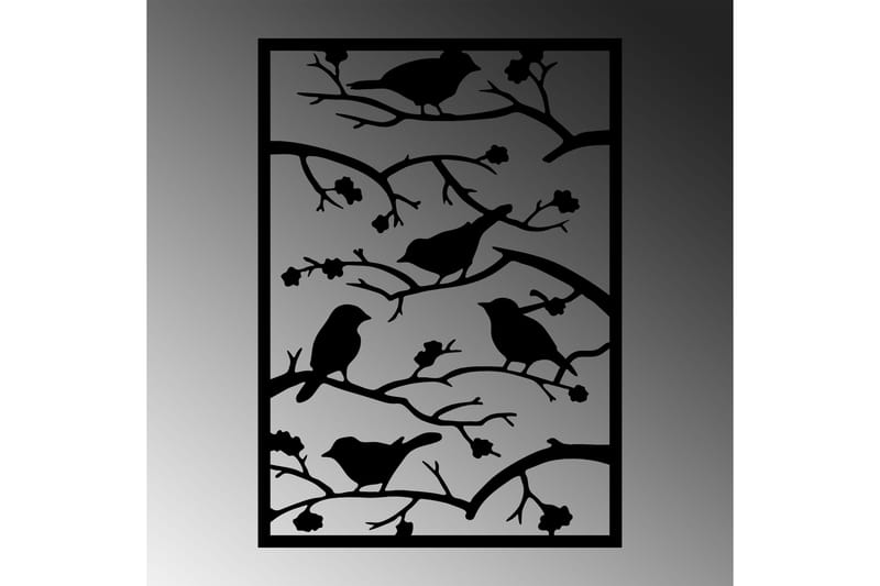 Tree Branch Birds Väggdekor - Svart - Plåtskyltar