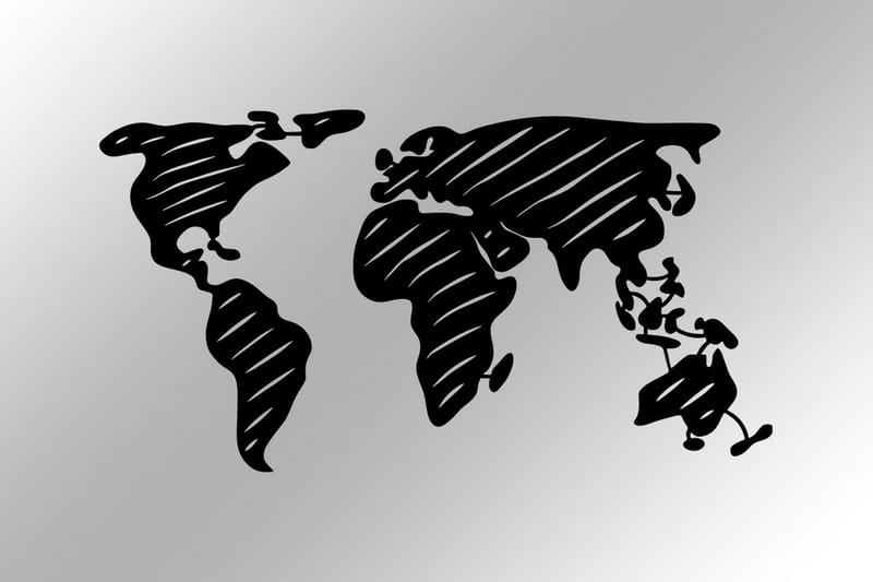 World Map 10 Väggdekor - Svart - Plåtskyltar
