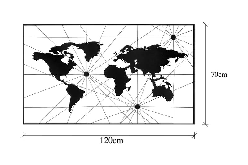 World Map 16 Väggdekor - Svart - Plåtskyltar