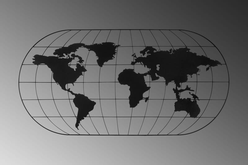World Map 17 Väggdekor - Svart - Plåtskyltar