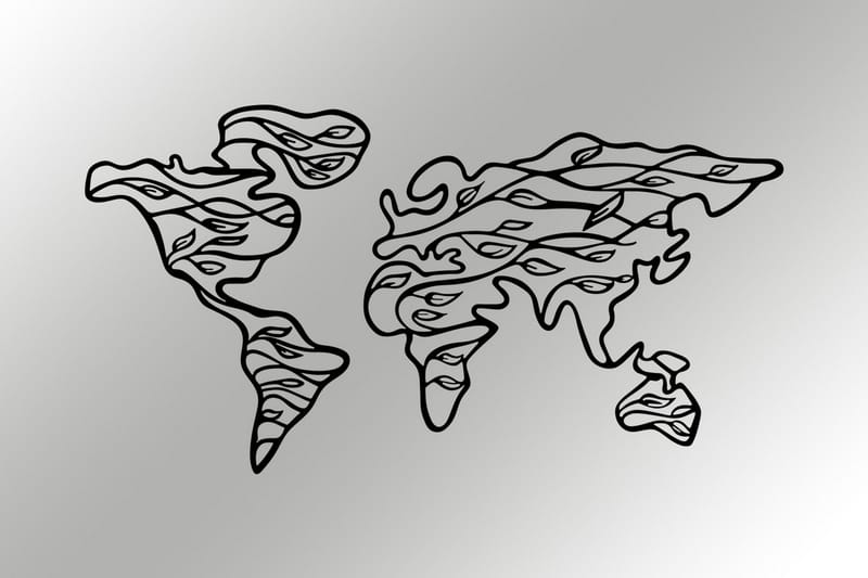 World Map 2 Väggdekor - Svart - Plåtskyltar