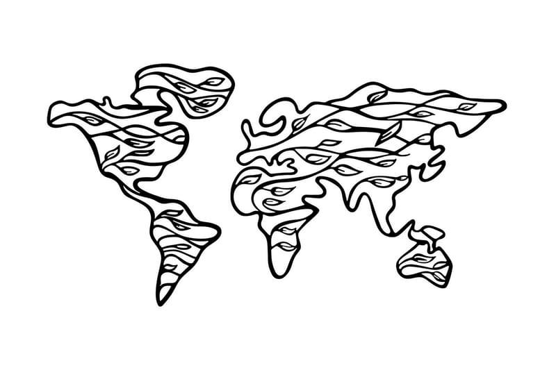 World Map 2 Väggdekor - Svart - Plåtskyltar