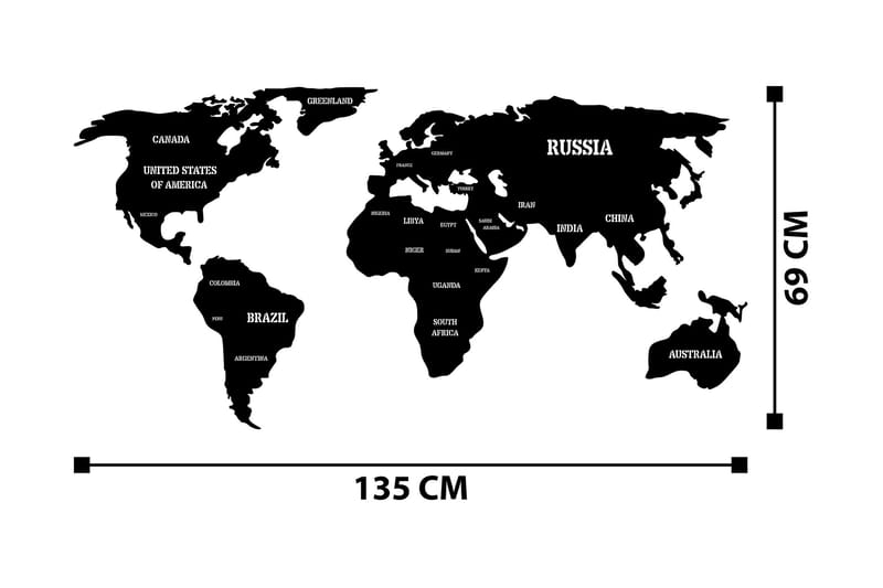 World Map 3 Väggdekor - Svart - Plåtskyltar